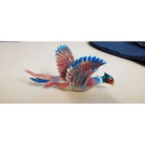 Vintage Enamel & Gold Tone Brooch Pin Flying Pheasant Bird Design Collectible Je